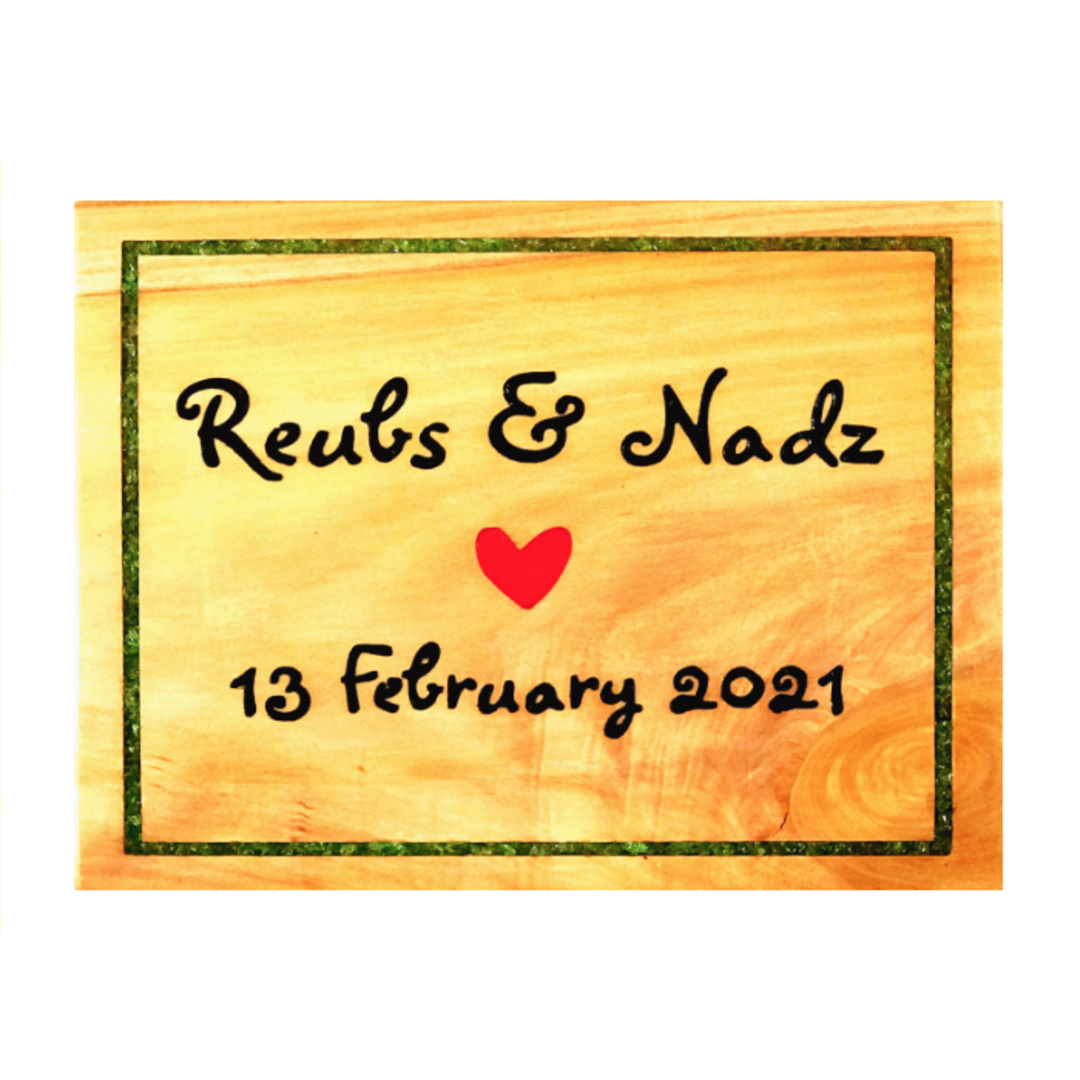 Macrocarpa 'Reubs & Nadz 13 February 2021' Wedding Gift Sign image 0